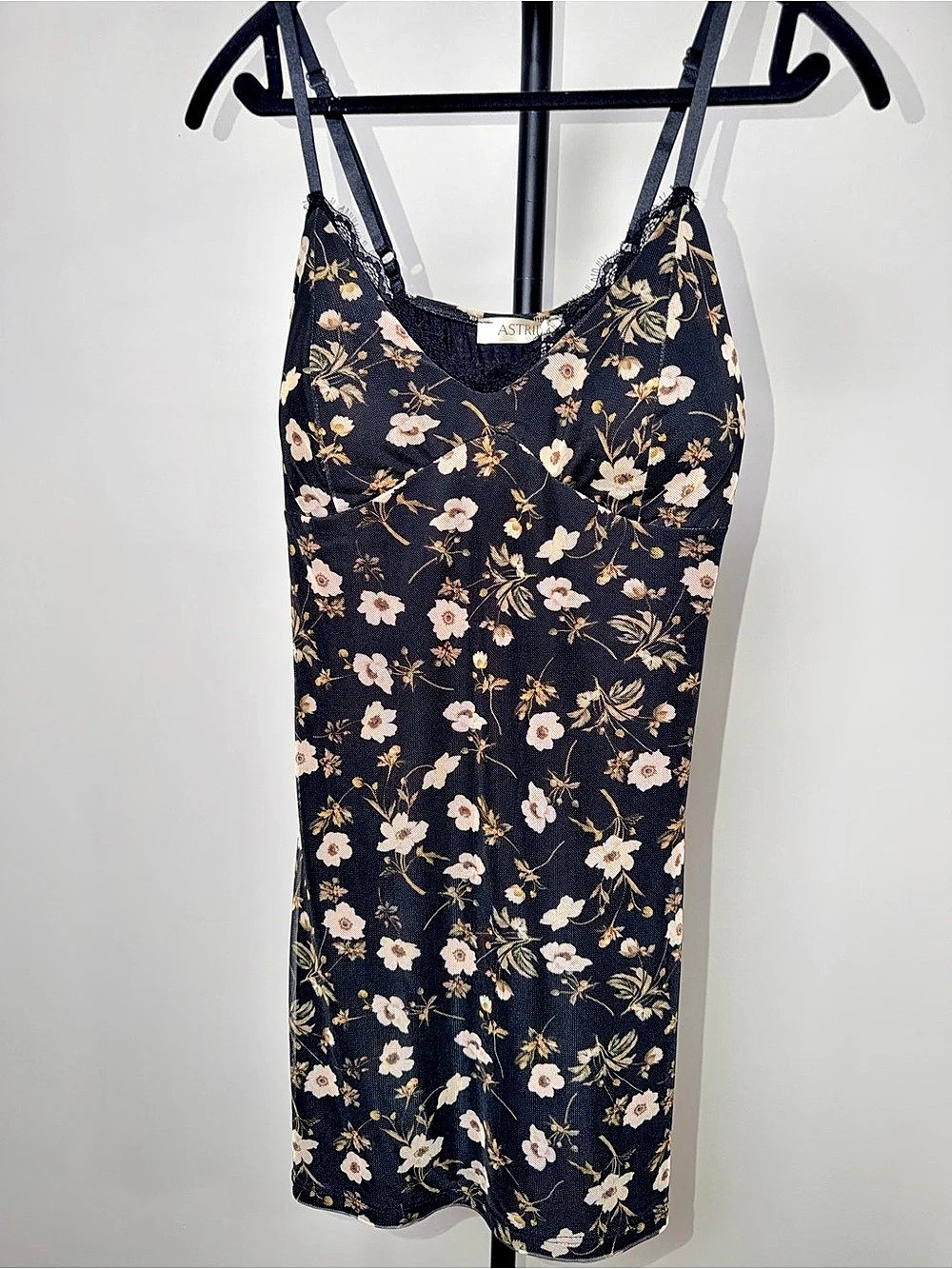 ASTRID Floral Mini Dress in Black & Pink New MSRP $124
